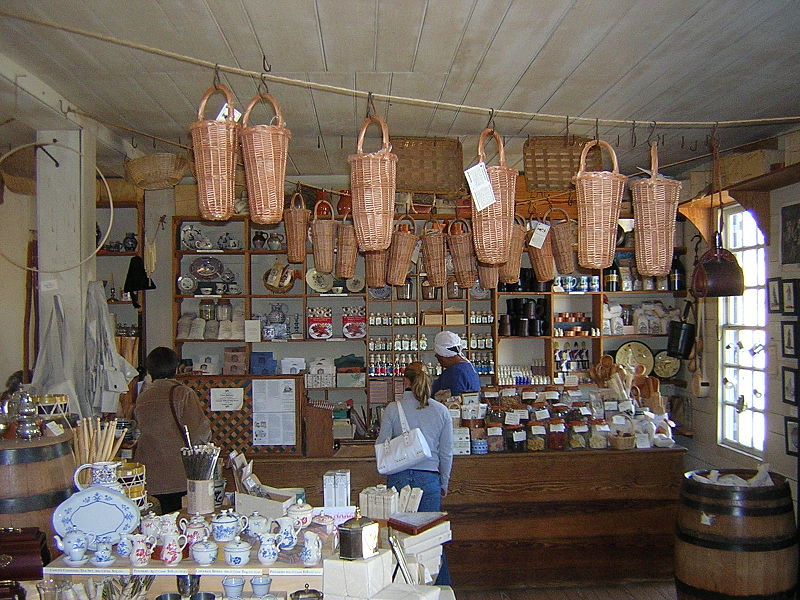 Interieur van winkel in Colonial Williamsburg (Virginia, US)