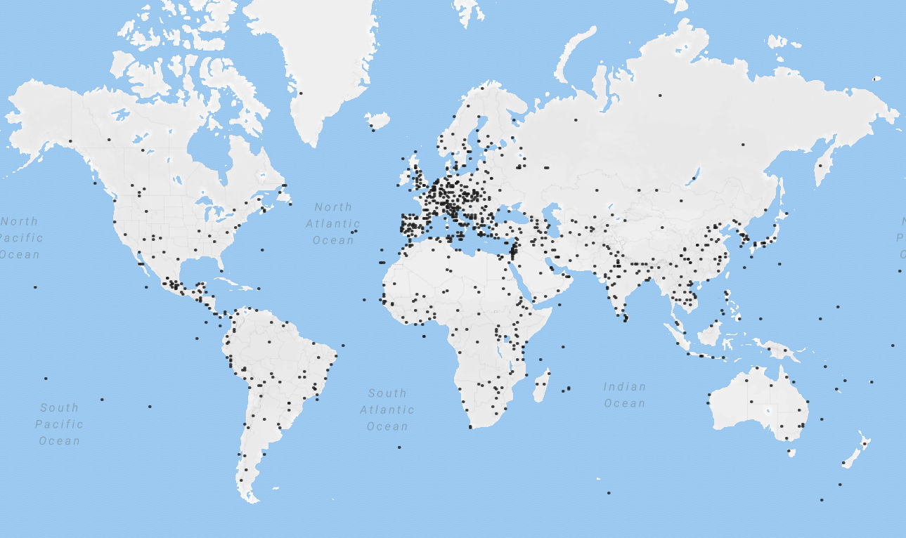 Kaart van de UNESCO Werelderfgoed-sites in 2018