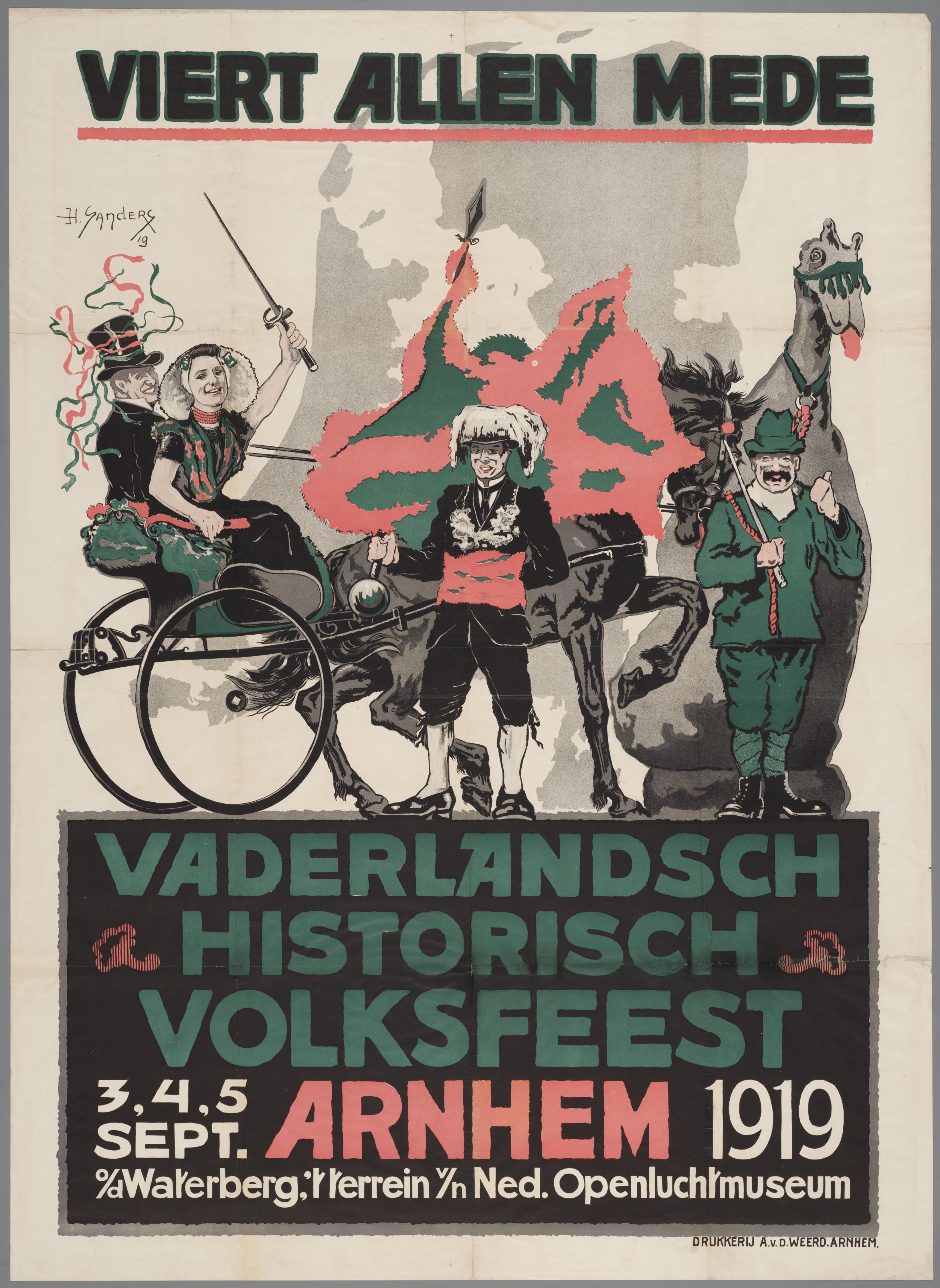 Affiche voor het Vaderlandsch Historisch Volksfeest in 1919